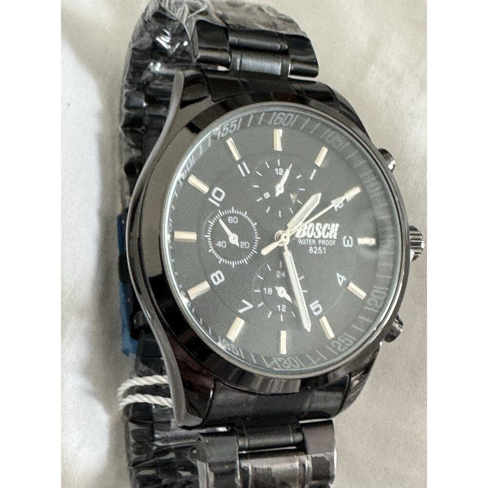 BOSCK Black Stainless Steel Watch Chronograph Style New w/ Sizing Tool Kit - Picture 5 of 9